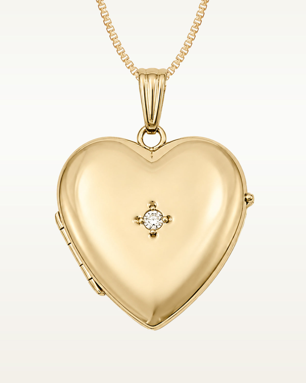 Solid 14k Yellow Gold Heart Photo Locket with Diamond