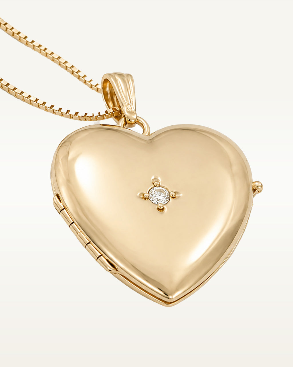 Solid 14k Yellow Gold Heart Photo Locket with Diamond