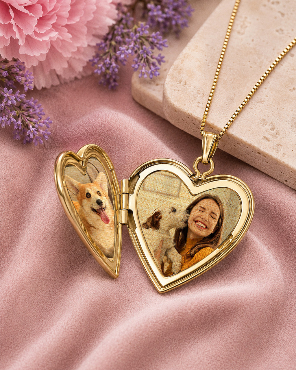 Solid 14k Yellow Gold Heart Photo Locket with Diamond - lifestyle