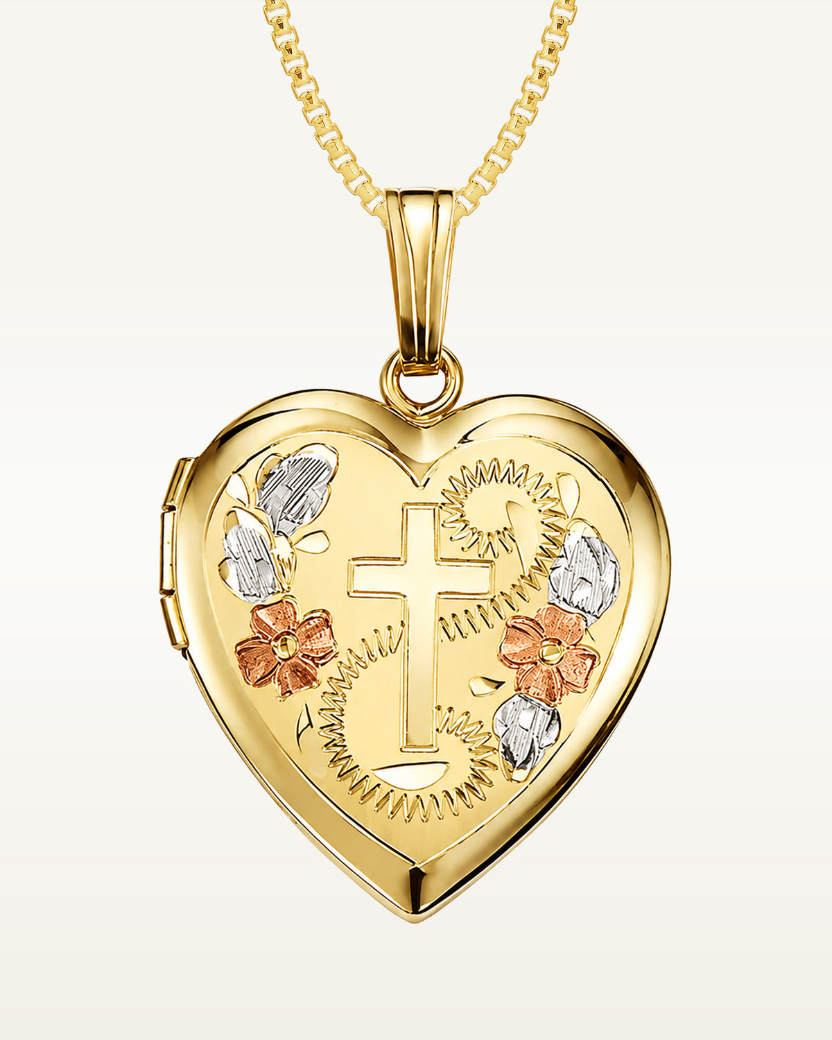 Yellow Gold Cross Heart Photo Locket