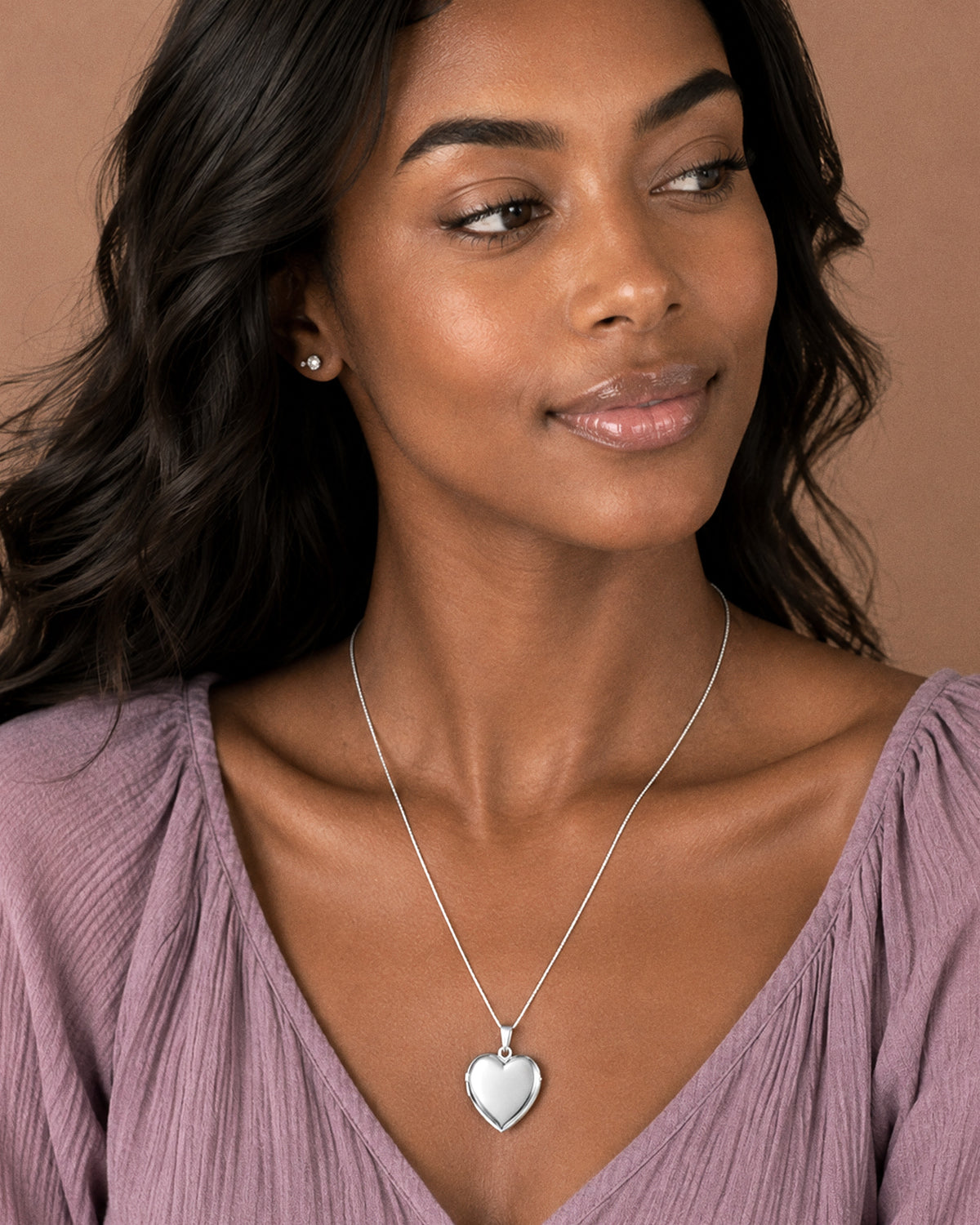 Build Your Own 14K Gold 4 or Four Photo Heart Locket - on model