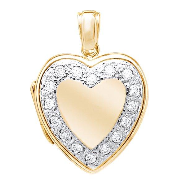 18k Premium Weight Yellow Gold Diamond Heart Wreath Picture Locket