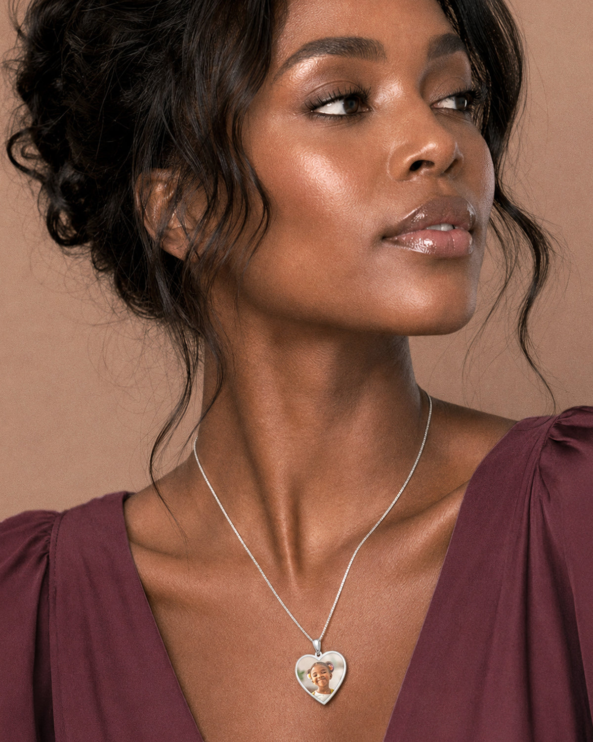 Heart with Border Photo Pendant Charm - on model