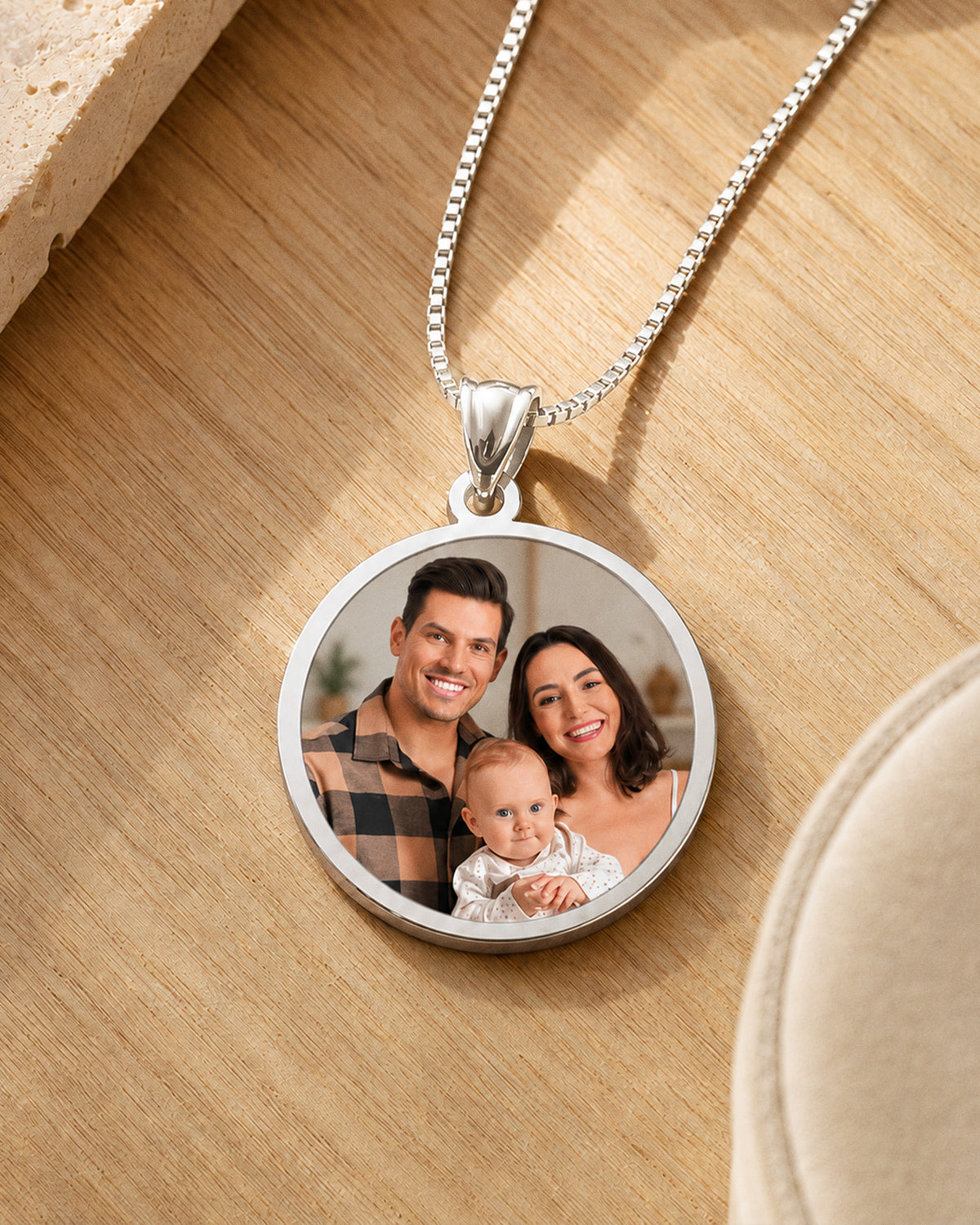 Round with Border Photo Pendant Picture Charm - lifestyle