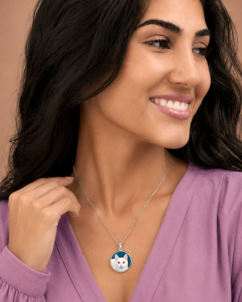 Round with Border Photo Pendant Picture Charm - on model