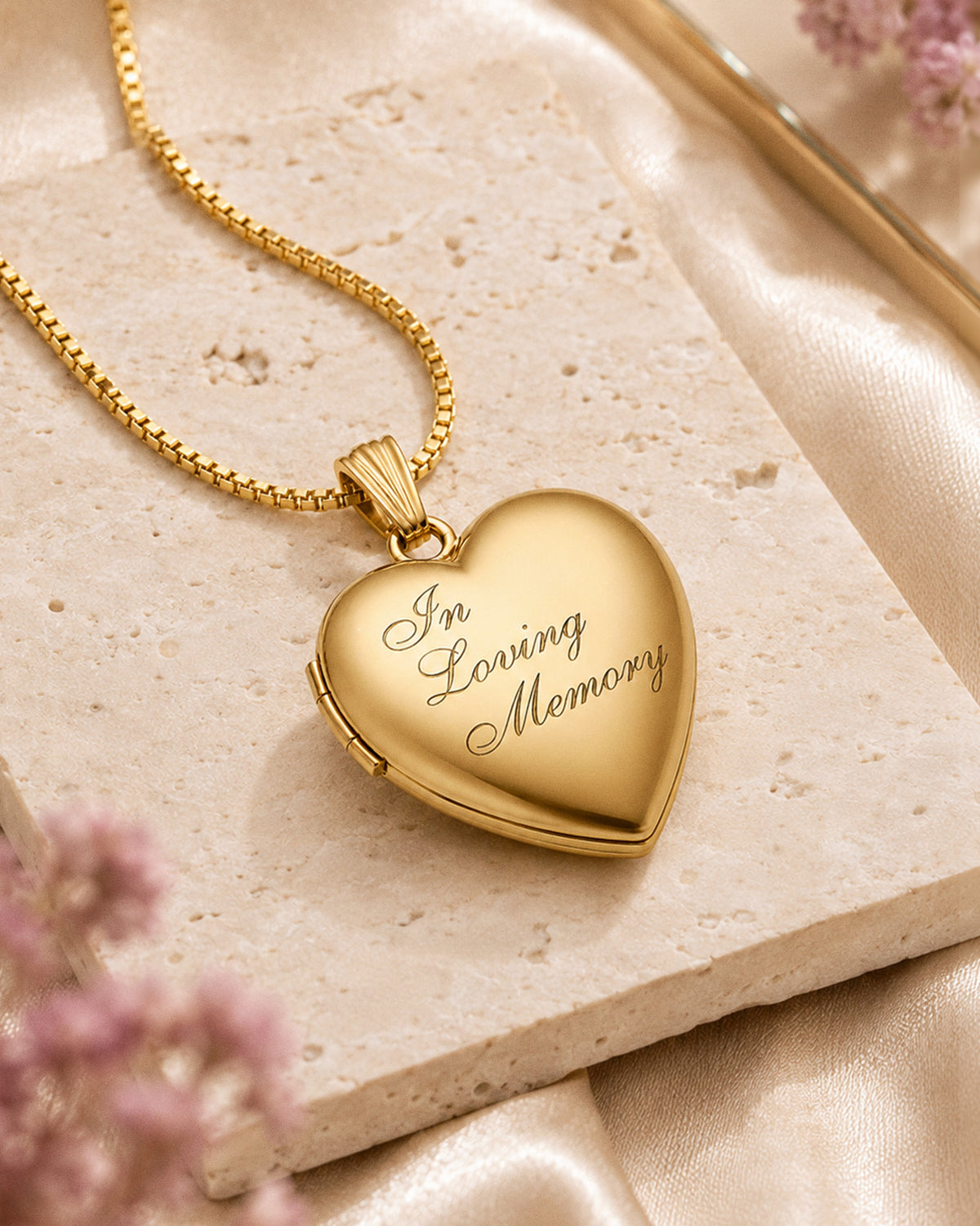 Yellow Gold In Loving Memory Heart Photo Locket - lifestyle