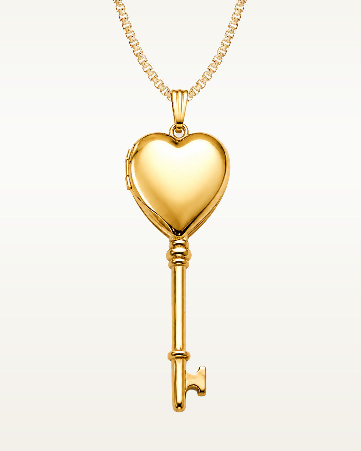 Solid 14K Yellow Gold Small Key Heart Photo Locket
