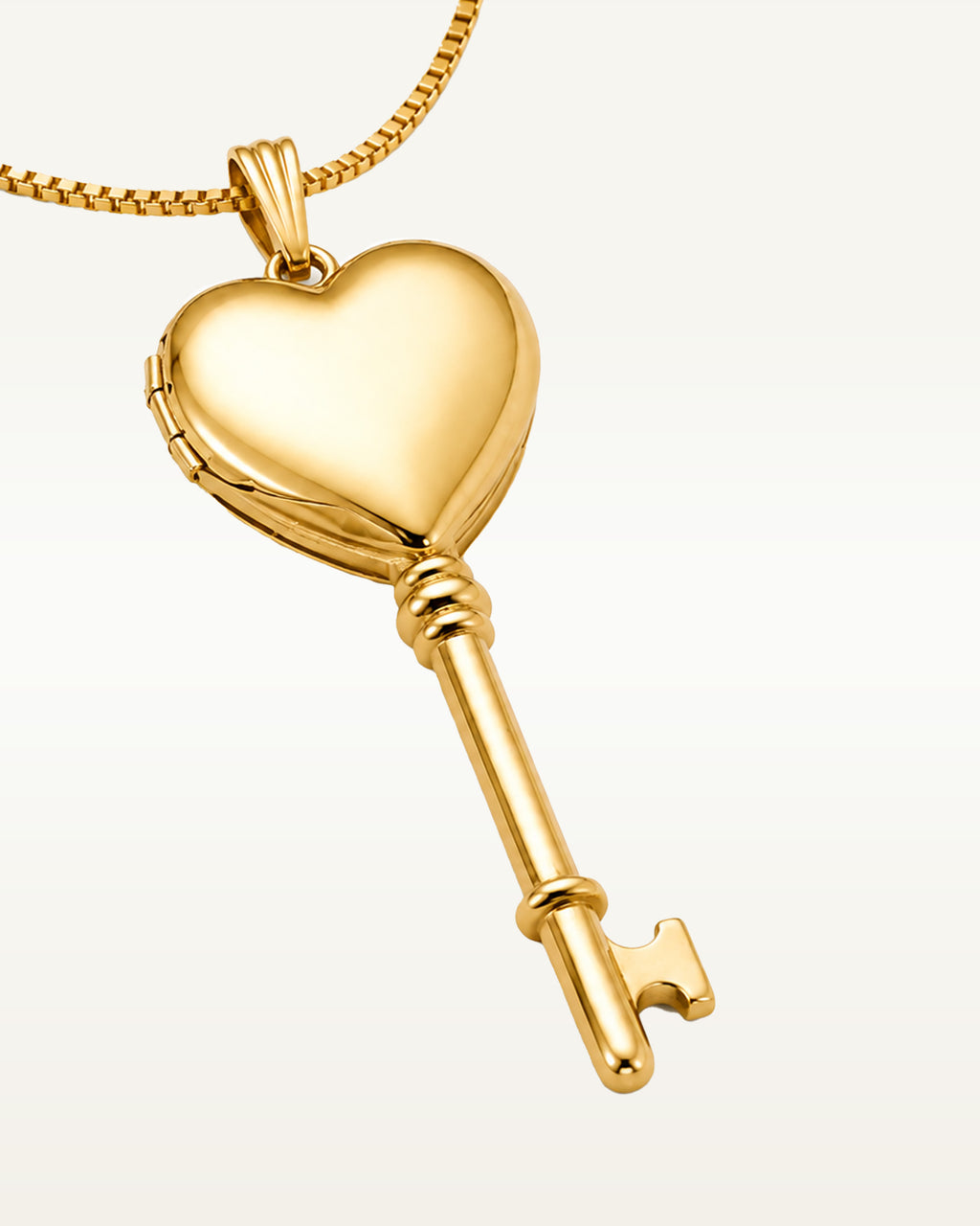 Solid 14K Yellow Gold Small Key Heart Photo Locket