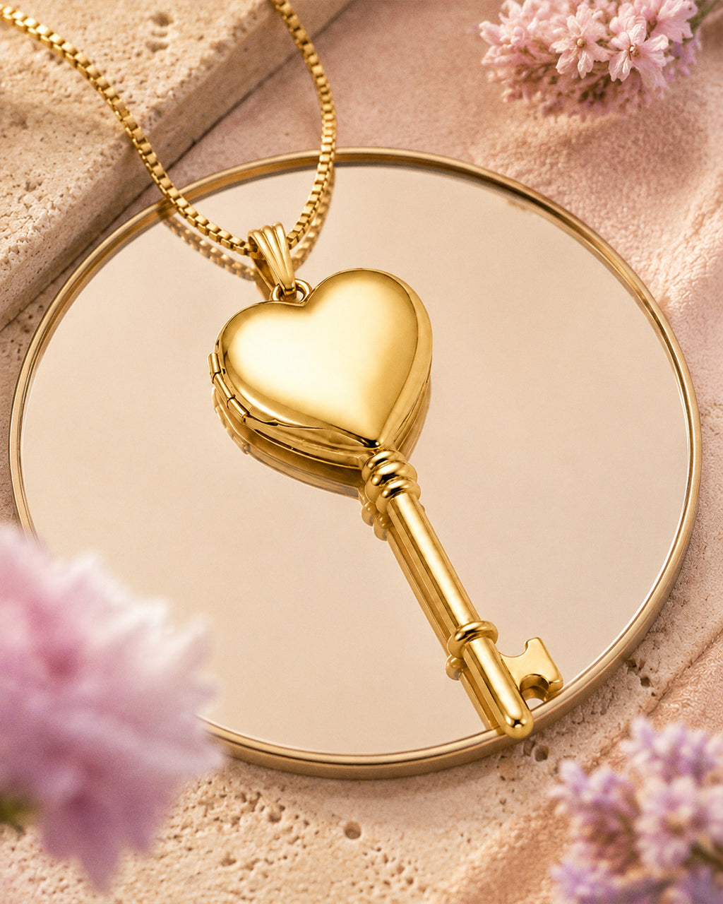 Solid 14K Yellow Gold Small Key Heart Photo Locket - lifestyle