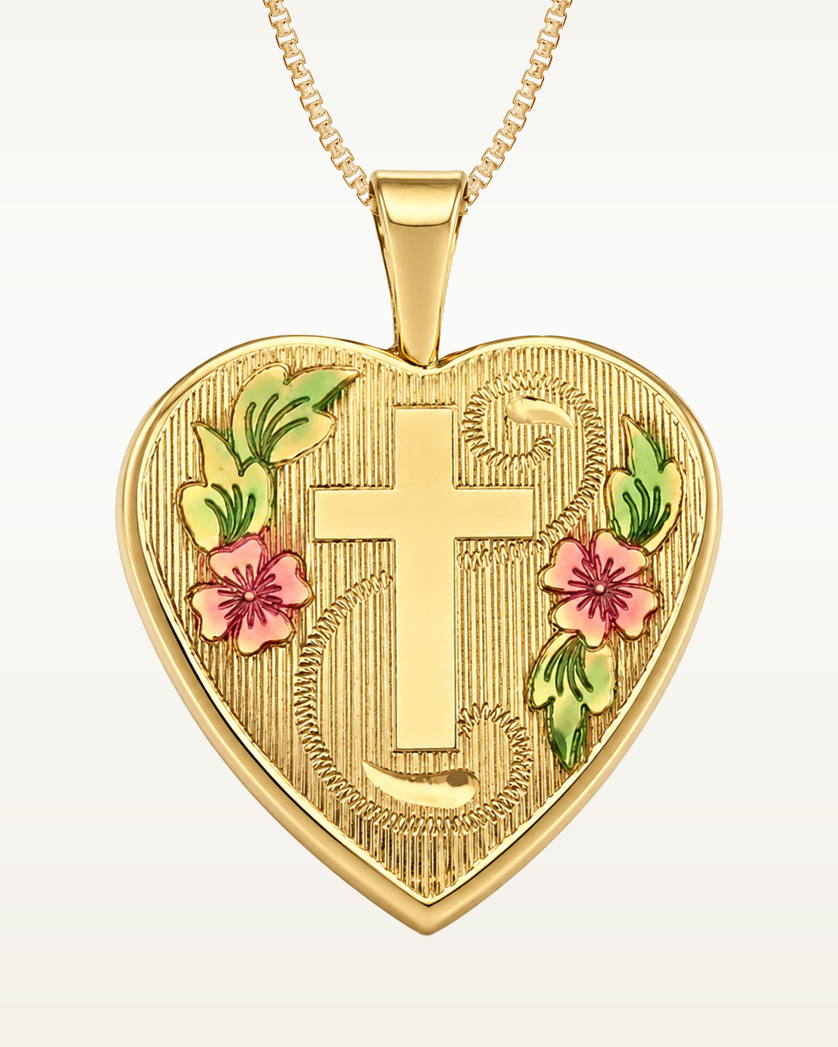 14k Gold Filled Small Cross Heart Photo Locket - 2/3 inch x 2/3 inch