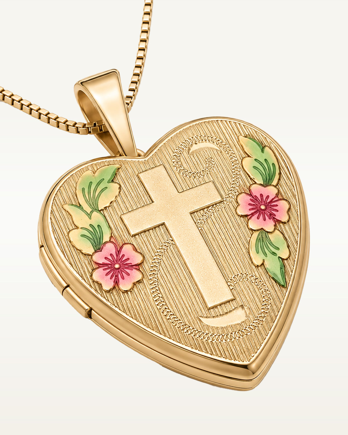 14k Gold Filled Small Cross Heart Photo Locket - 2/3 inch x 2/3 inch