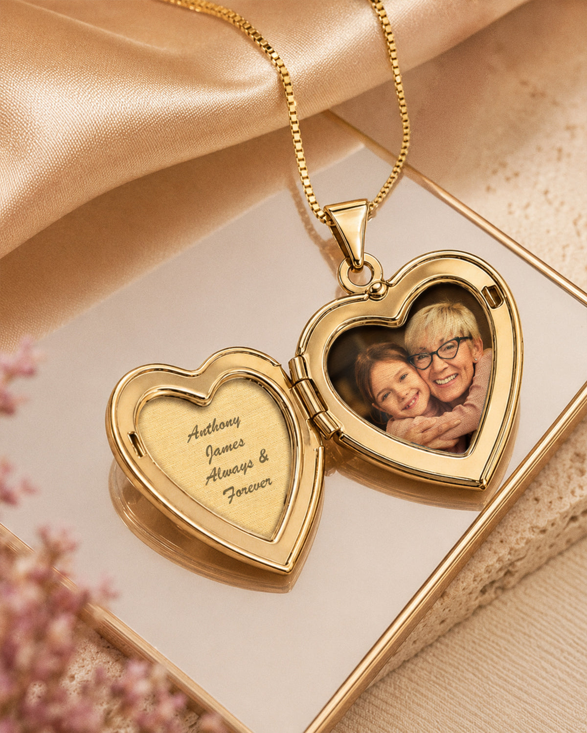 14k Gold Filled Small Cross Heart Photo Locket - 2/3 inch x 2/3 inch - lifestyle