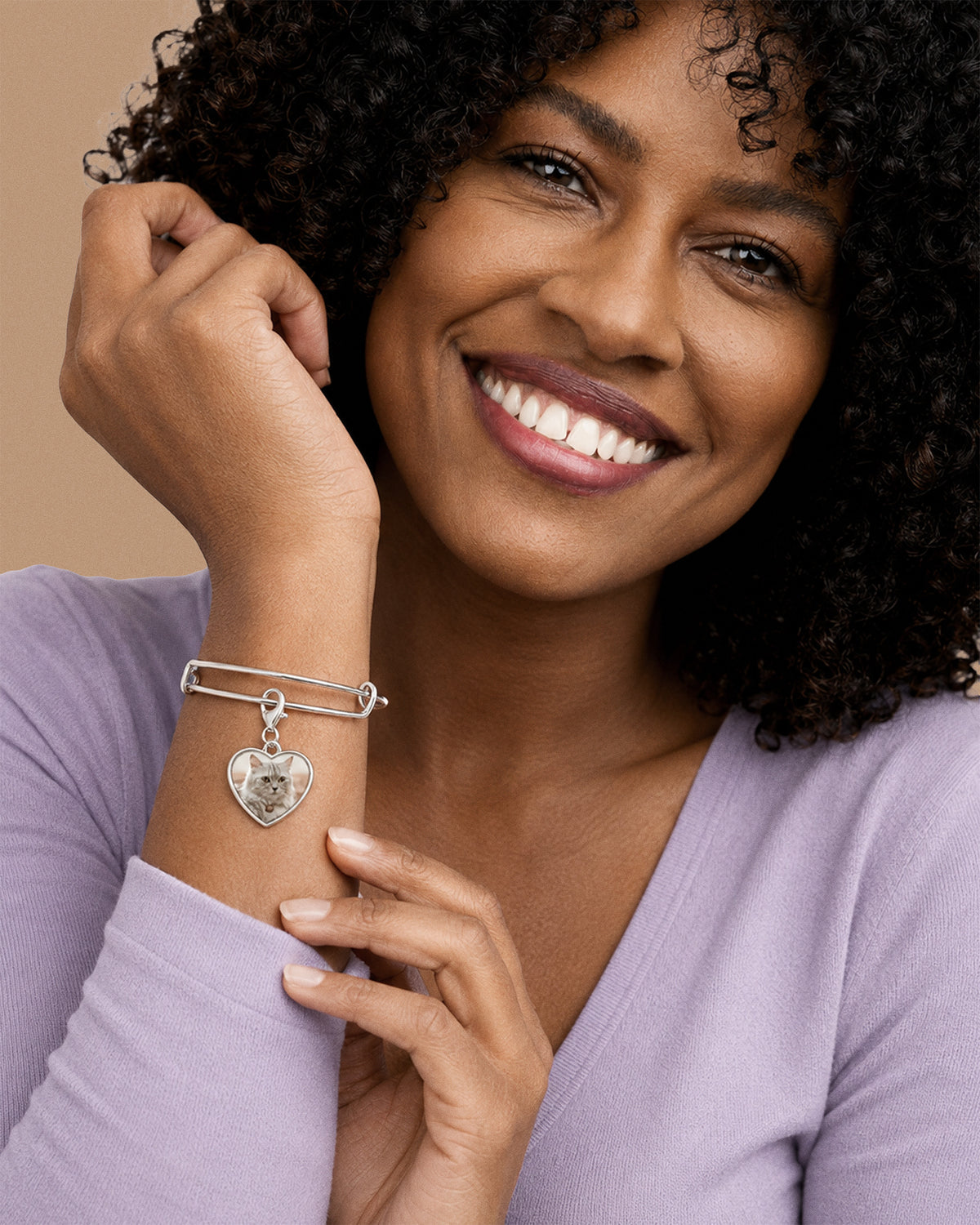 Petite Heart with Border Photo Charm For Bracelet - on model