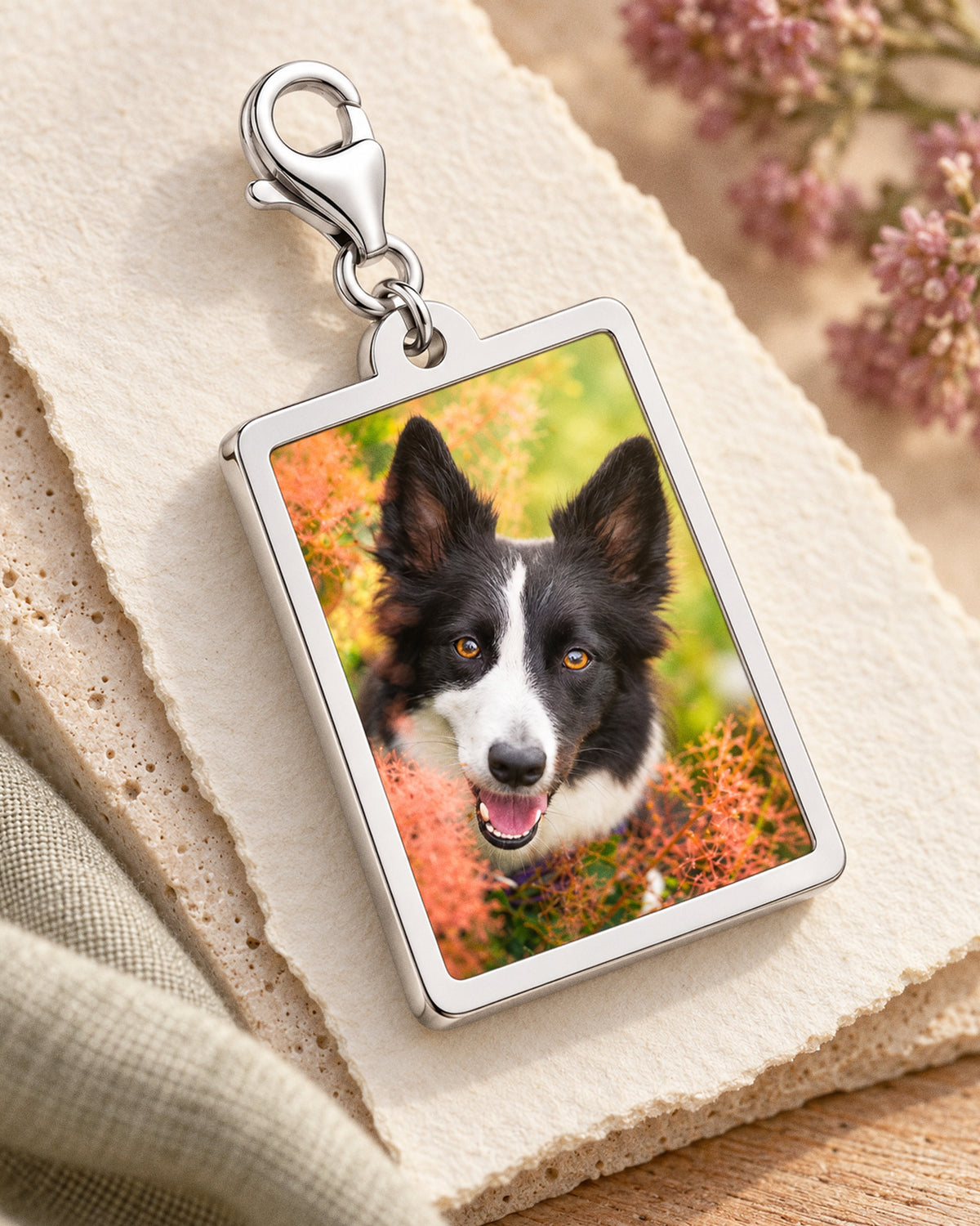 Petite Rectangle with Border Photo Charm For Bracelet - lifestyle