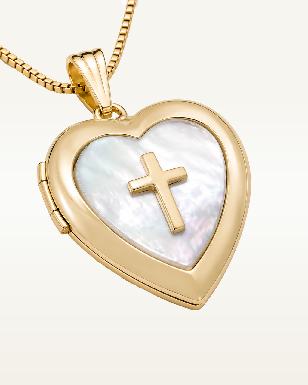 14k Gold Filled Mother of Pearl Cross Heart Photo Locket - 3/4 inch x 3/4 inch