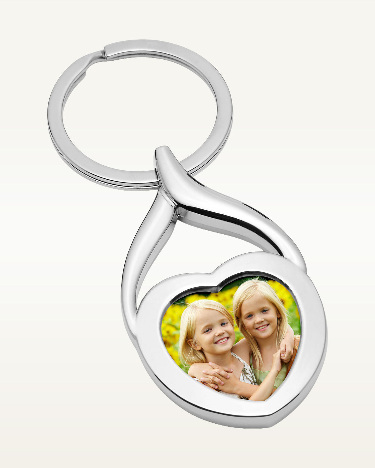 Stainless Steel Engravable Heart Photo Laser Keychain - Stainless Steel 1 1/4 Inch Wide x 1 Inch Tall