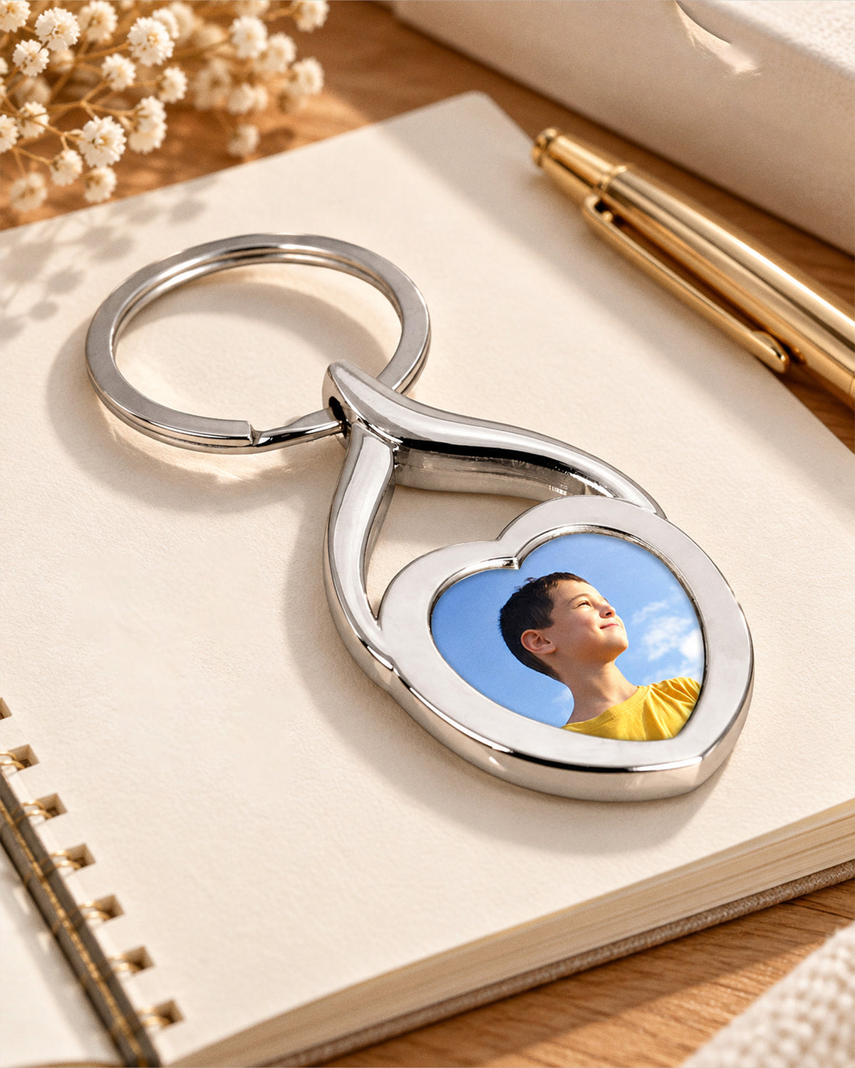 Stainless Steel Engravable Heart Photo Laser Keychain - Stainless Steel 1 1/4 Inch Wide x 1 Inch Tall - lifestyle