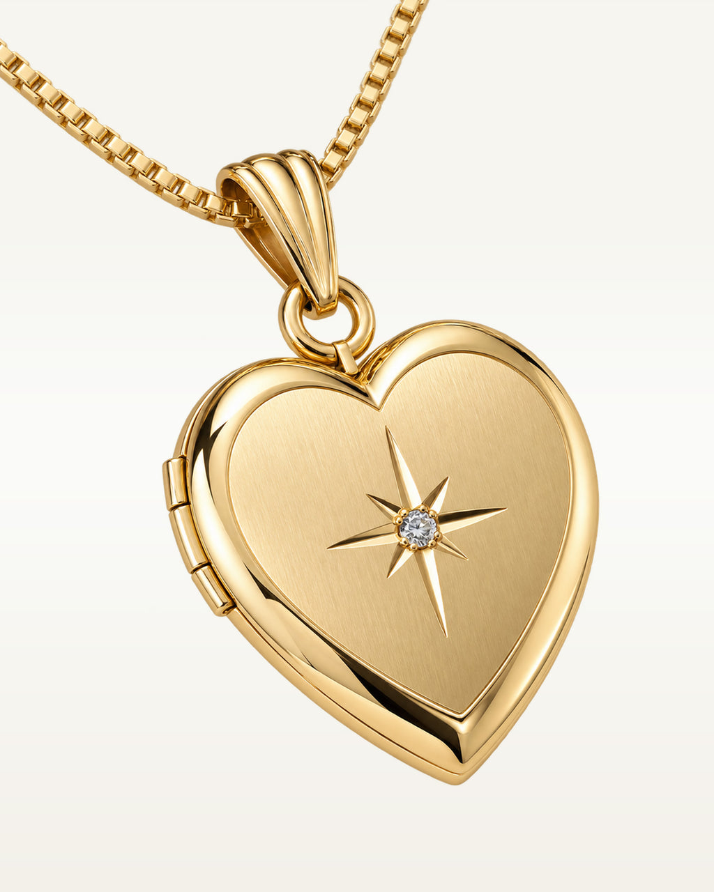 Solid 14K Yellow Gold Heart Photo Locket with Diamond