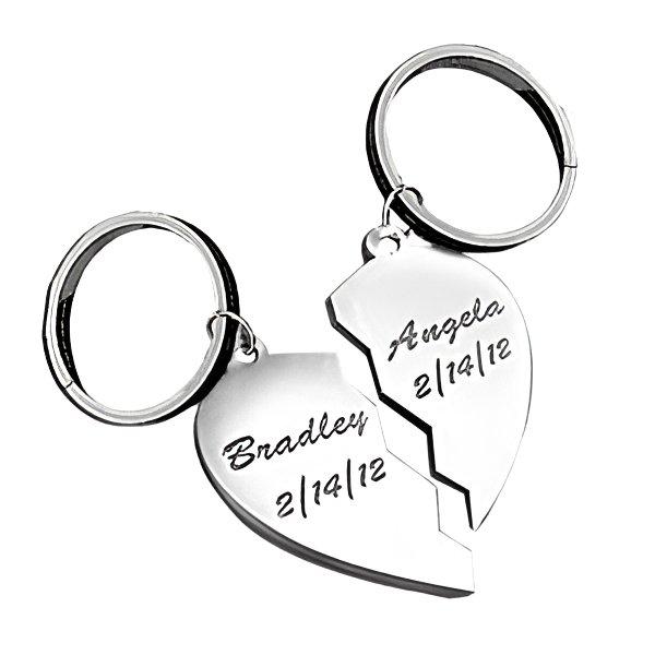 Engravable Sterling Silver Broken Heart Keychains