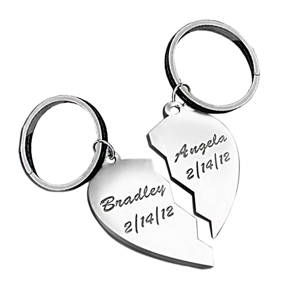 Engravable Sterling Silver Broken Heart Keychains