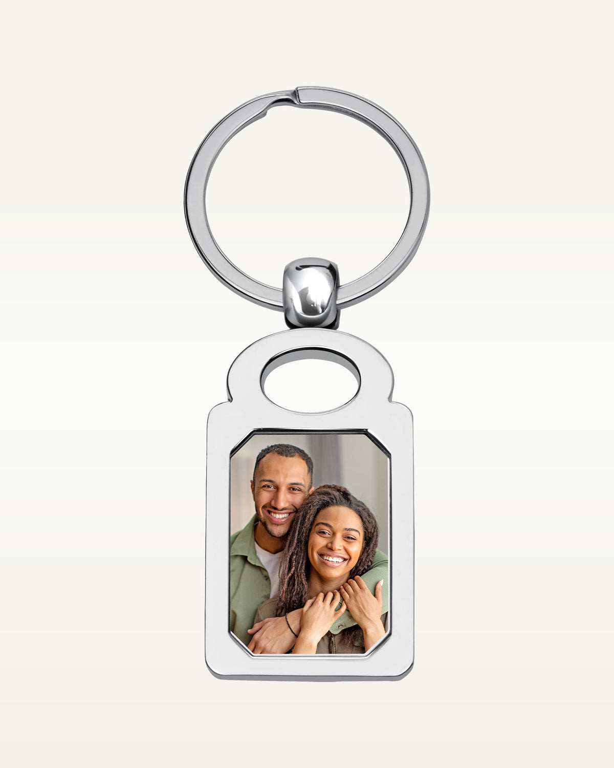 Stainless Steel Engravable Rectangle Photo Laser Keychain - Stainless Steel 1 1/4 Inch Wide x 1 3/4 Inch Tall