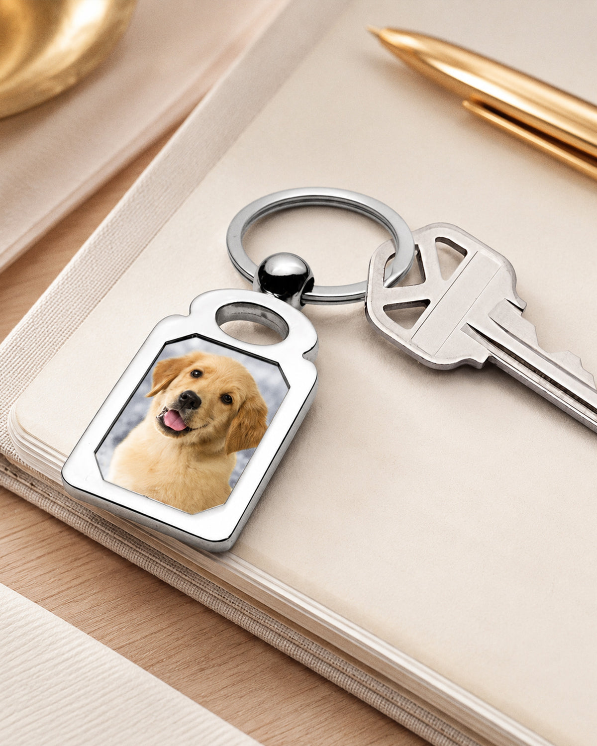 Stainless Steel Engravable Rectangle Photo Laser Keychain - Stainless Steel 1 1/4 Inch Wide x 1 3/4 Inch Tall - lifestyle