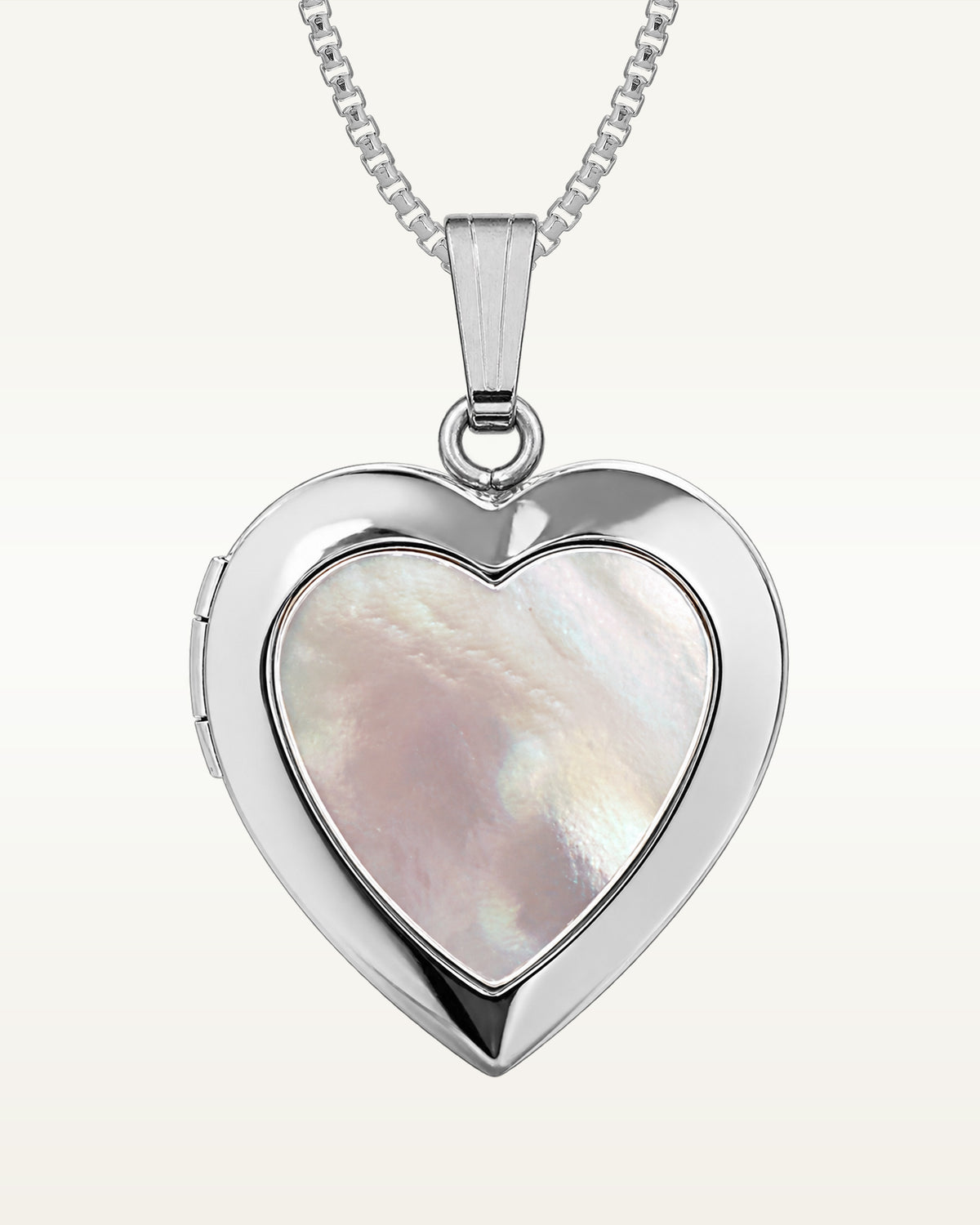 14k White Gold Mother Of Pearl Heart Photo Locket