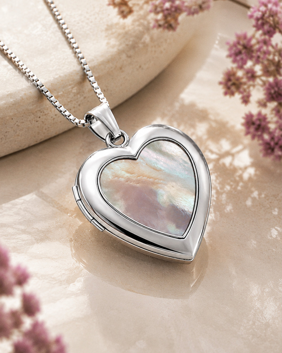 14k White Gold Mother Of Pearl Heart Photo Locket - lifestyle