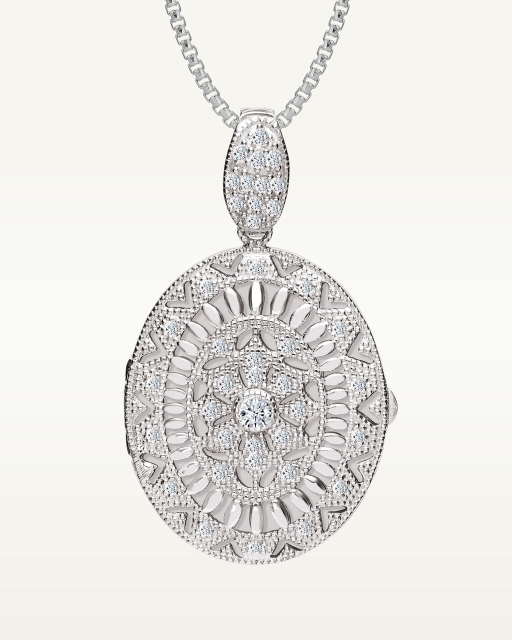 Sterling Silver Cubic Zirconia or CZ Oval Photo Locket