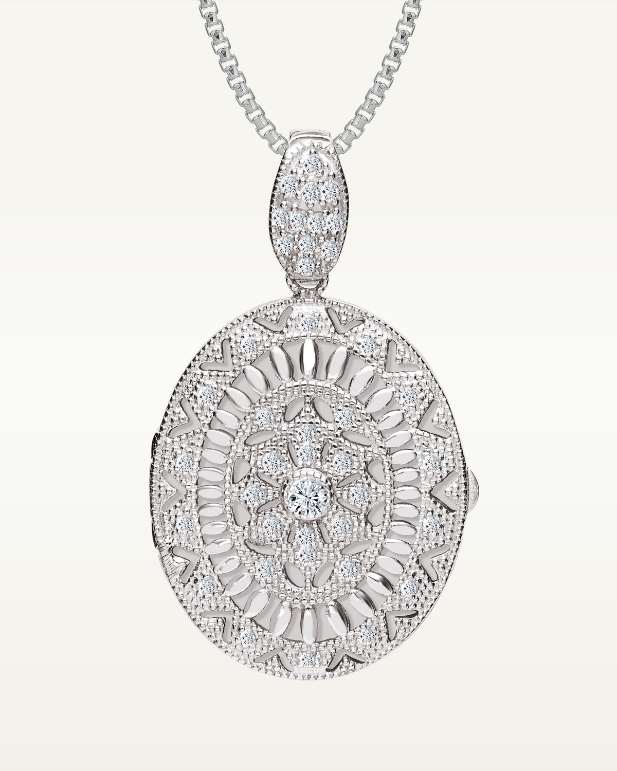 Sterling Silver Cubic Zirconia or CZ Oval Photo Locket