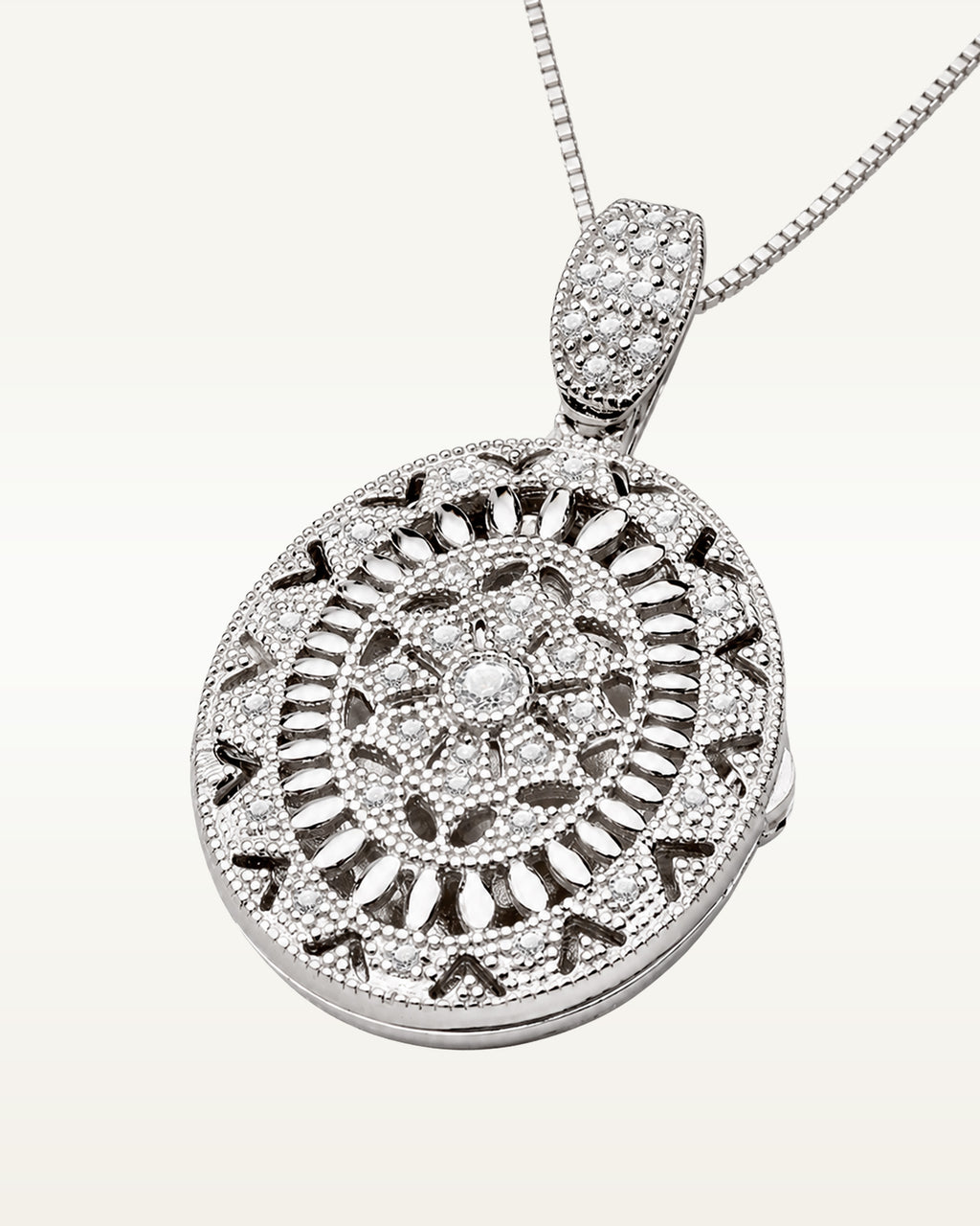 Sterling Silver Cubic Zirconia or CZ Oval Photo Locket