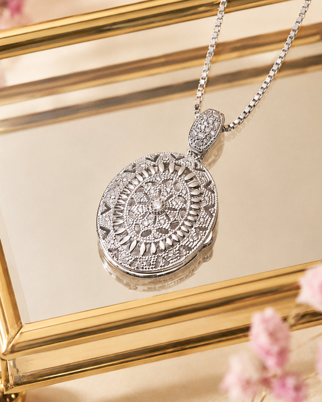 Sterling Silver Cubic Zirconia or CZ Oval Photo Locket - lifestyle