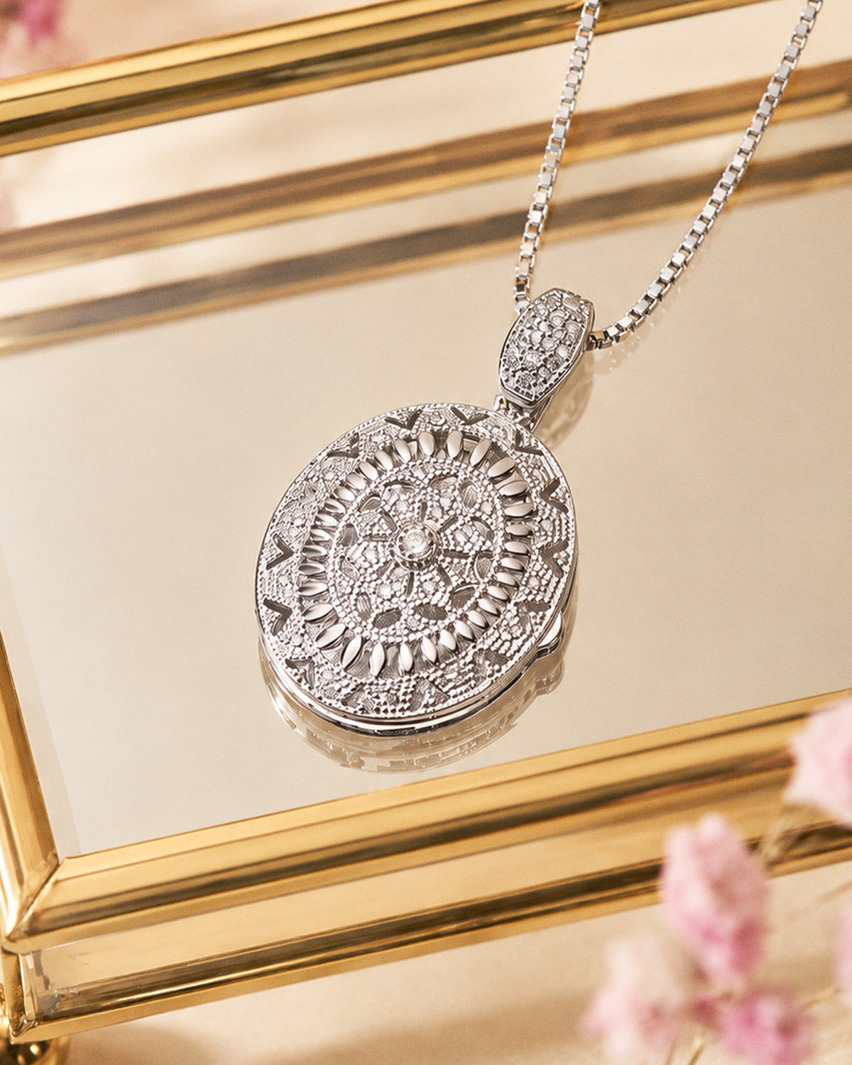 Sterling Silver Cubic Zirconia or CZ Oval Photo Locket - lifestyle