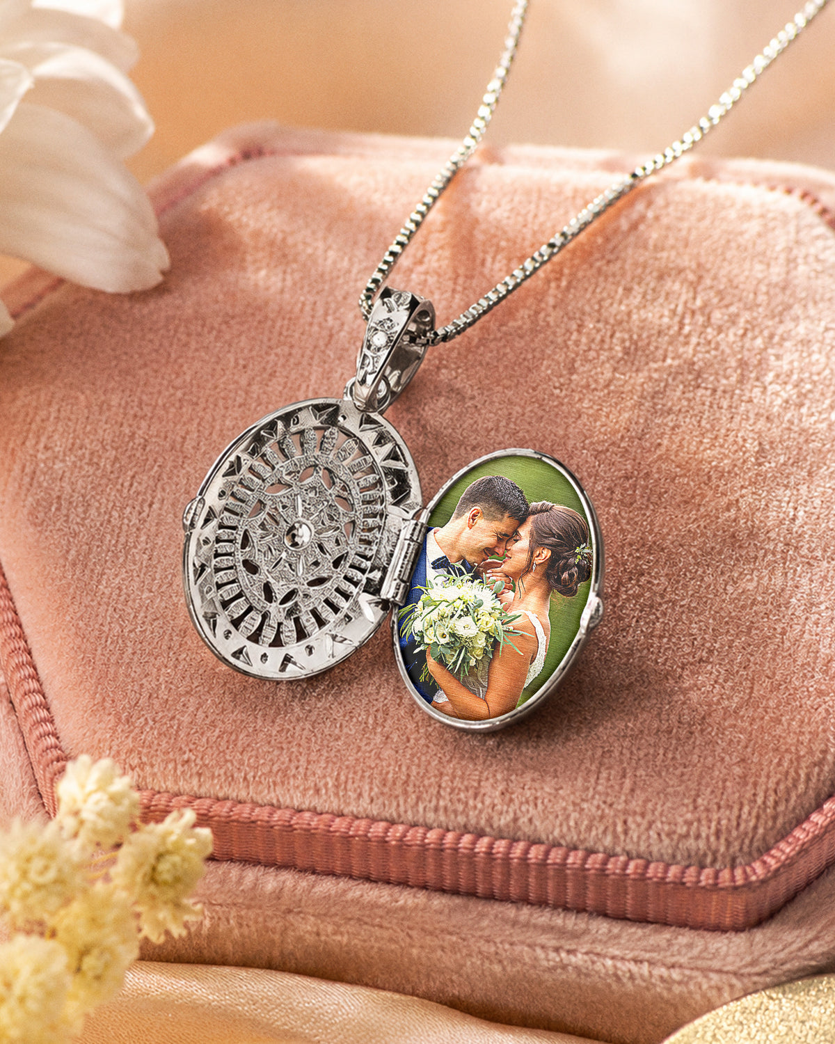 Sterling Silver Cubic Zirconia or CZ Oval Photo Locket - lifestyle