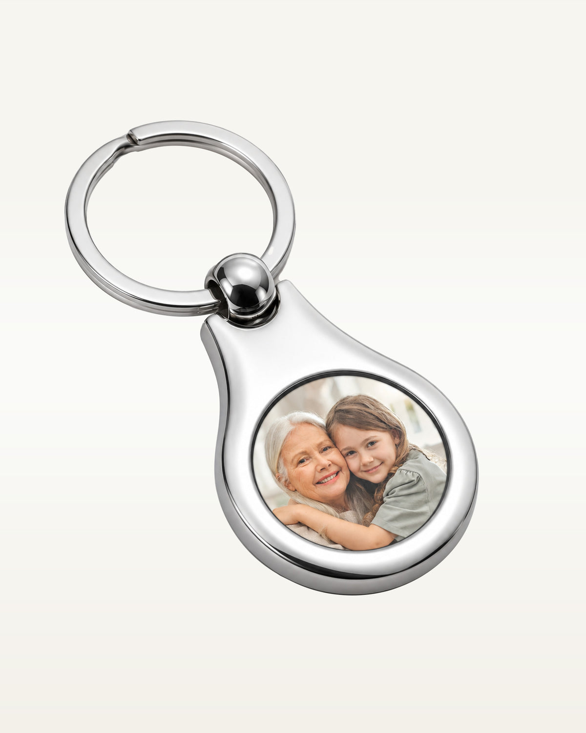 Stainless Steel Engravable Round Photo Laser Keychain - Stainless Steel 1 1/4 Inch Wide x 1 Inch Tall
