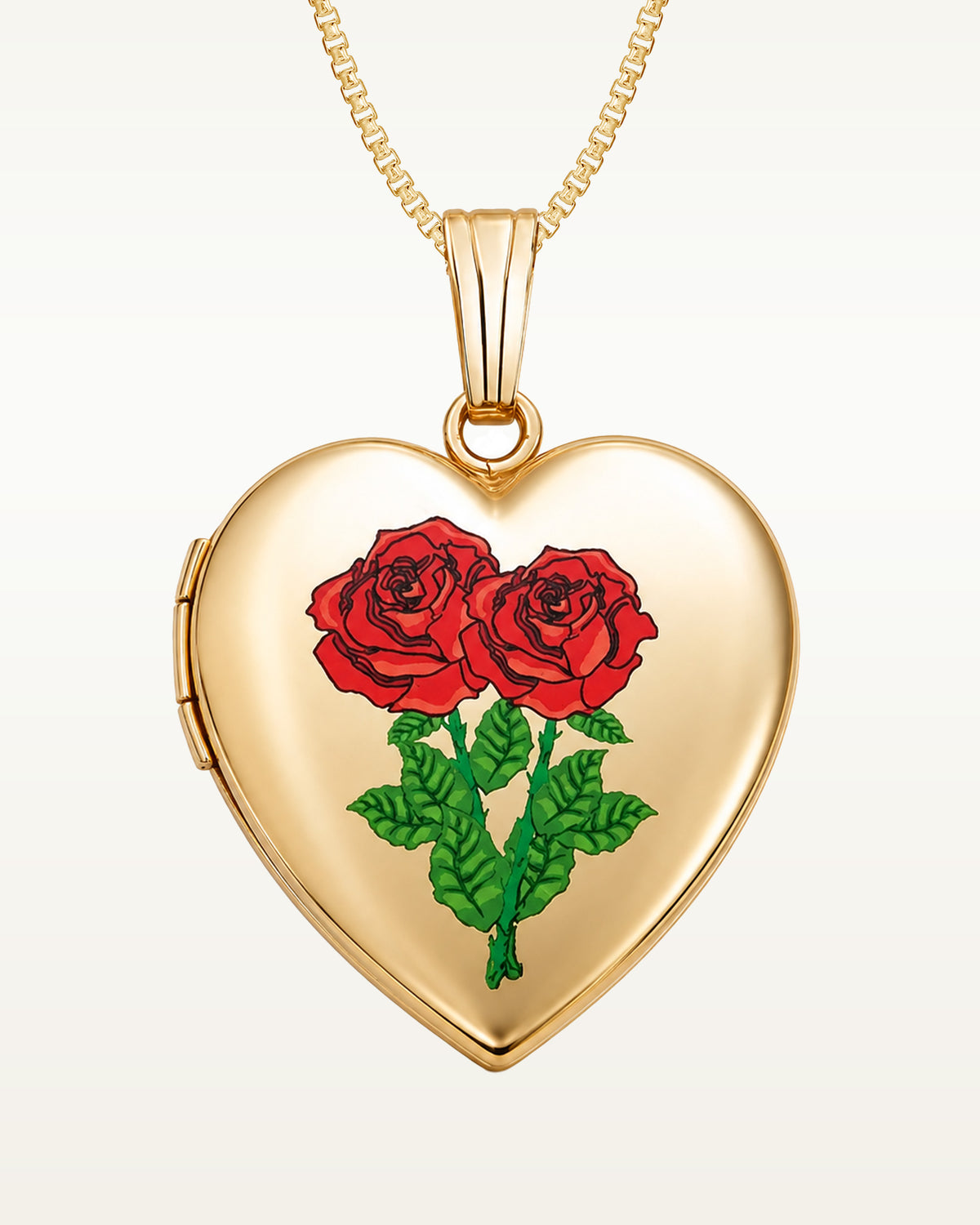 Solid 14K Yellow Gold Double Rose Heart Photo Locket