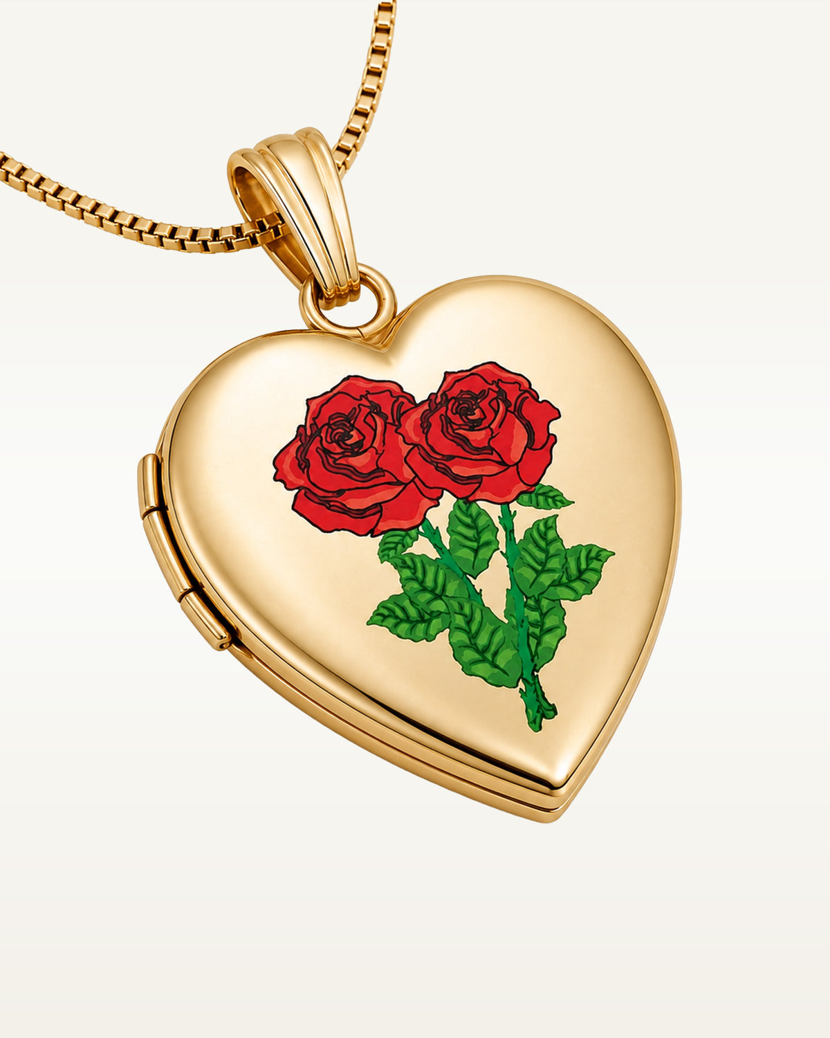 Solid 14K Yellow Gold Double Rose Heart Photo Locket