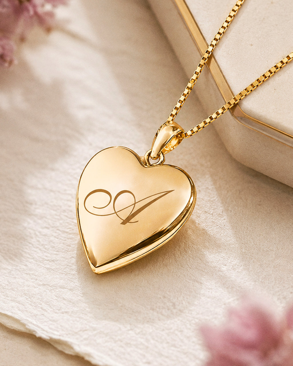 Solid 14K Yellow Gold Initial Heart Photo Locket - lifestyle
