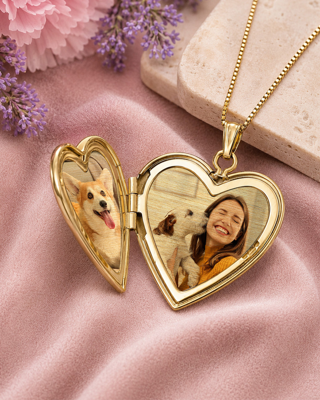 Solid 14K Yellow Gold Initial Heart Photo Locket - lifestyle
