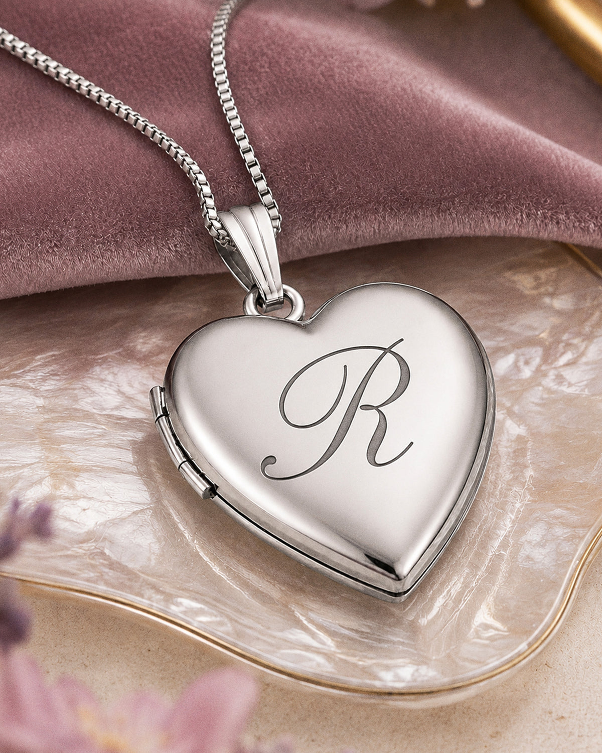 Sterling Silver English Style Initial Heart Photo Locket - lifestyle