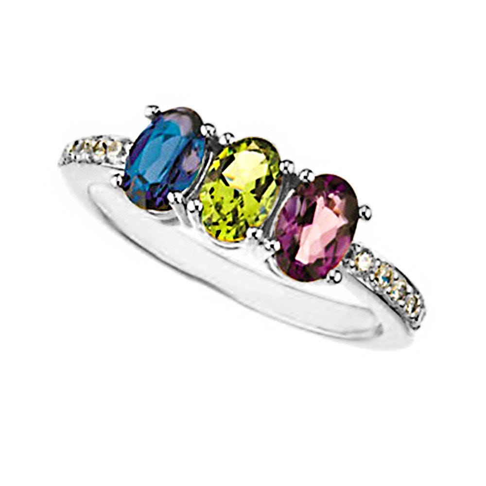 Mother's Ring with Three Birthstones and Diamonds