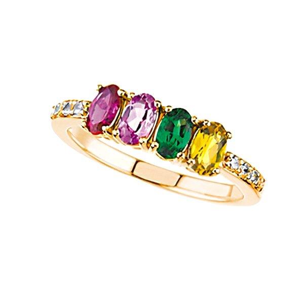 Mother's Ring with Four Birthstones and Diamonds