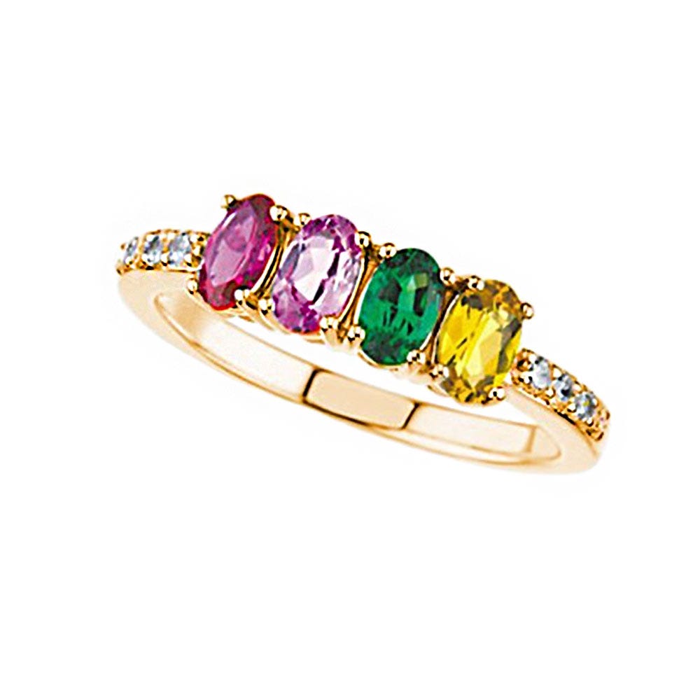Mother's Ring with Four Birthstones and Diamonds