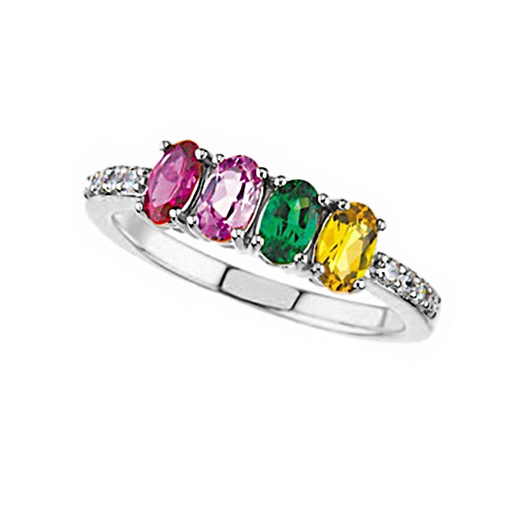 Mother's Ring with Four Birthstones and Diamonds