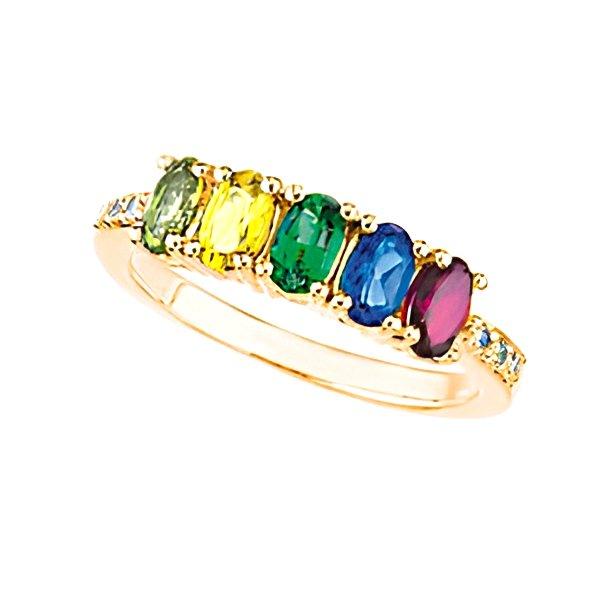 Mother's Ring with Five Birthstones and Diamonds