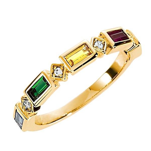 Mother's Ring with Five Birthstones and Diamonds