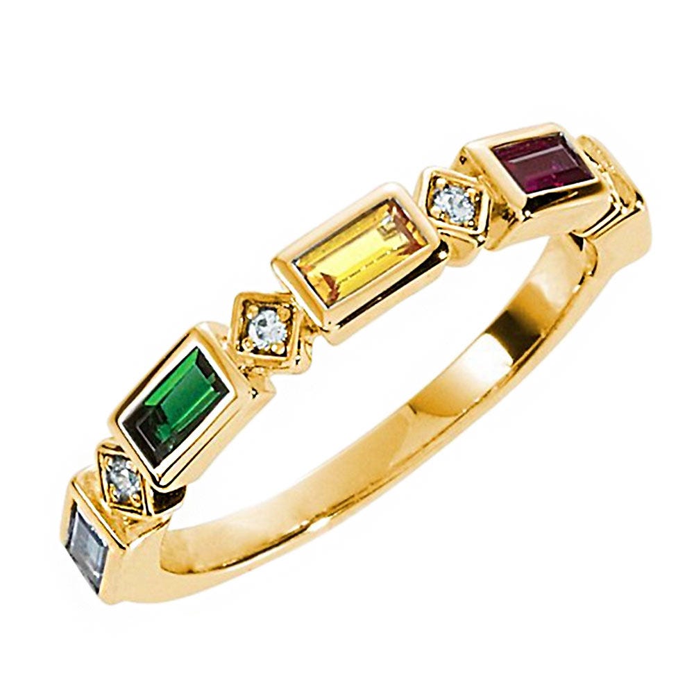 Mother's Ring with Five Birthstones and Diamonds