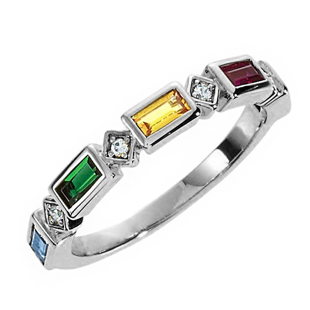 Mother's Ring with Five Birthstones and Diamonds