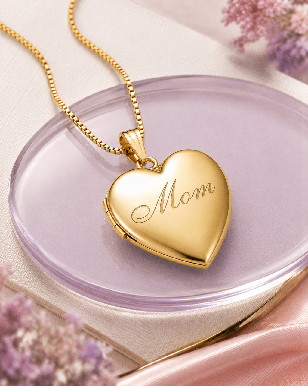 Yellow Gold Mom Heart Photo Locket - lifestyle