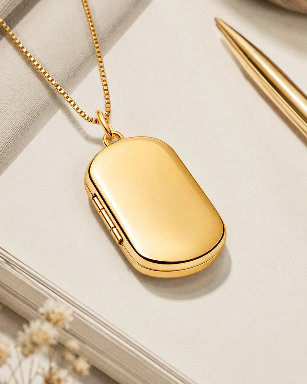 14k Gold Filled Dog Tag Photo Locket - 1 inch x 1-1/4 inch Gold Filled - lifestyle